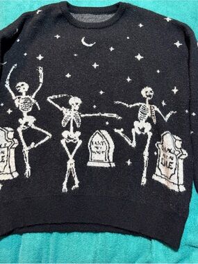 ROMWE Black Skeleton Sweater